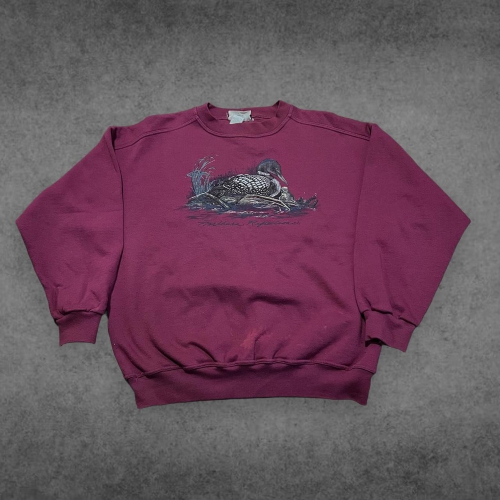 Vintage Northern Reflections WaterFellow Bird Crewneck Sweatshirt Burgundy M